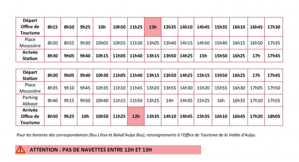 annexe 1 horaires navette pour porg